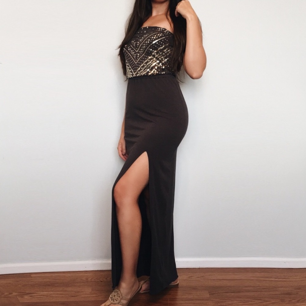 Express grey & gold sequin maxi dress